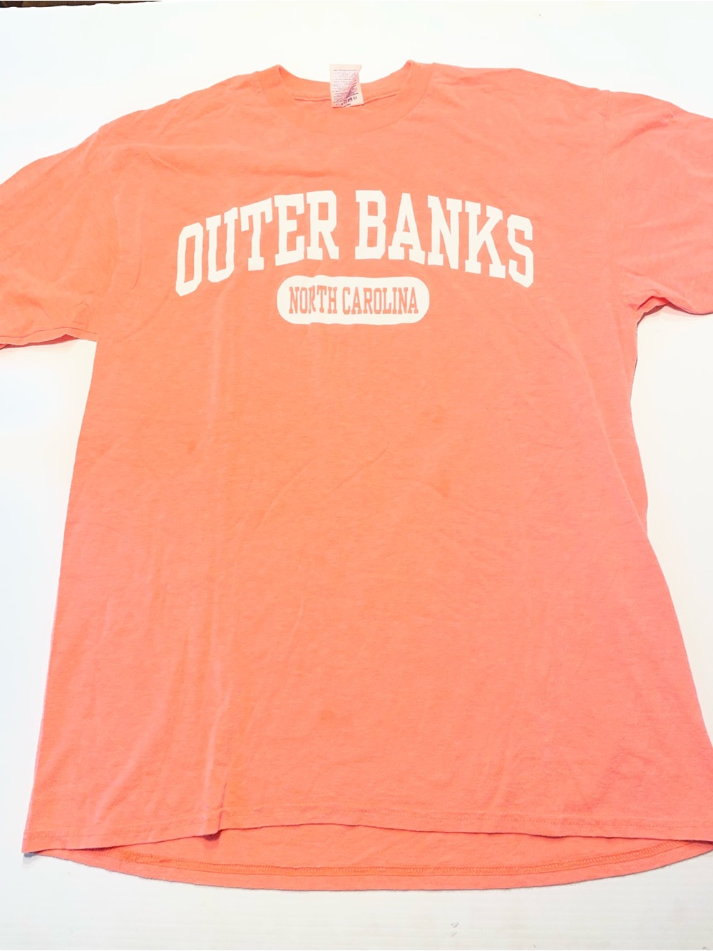 Outer Banks T Shirt Adult Sz L Bright Coral Delta Ringspun Beach NC